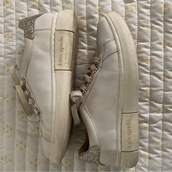 Kate Spade White and Silver Sneakers Low-Top Comfort - Picture 2 of 5